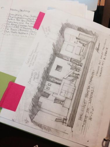 Notes, Set design sketch, Director's Binder